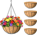 4 Pack 12 inch Hanging Baskets Planter for Plants Vegetables Flowers Outdoor Black Round Wire Plant Holder with Coco Fiber Liners Garden Balcony Patio Deck Porch Indoor Hanging Baskets