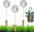 HyJeryty Non-Clogging Iridescent 3 Pack Ball Plant Watering Globes with Terracotta Spikes, Hand Blown Glass Self Watering Planter Insert Plant Watering Devices Bulbs for Indoor and Outdoor Plants