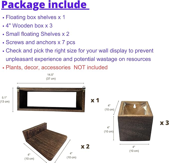LaLaGreen Wood Planter Box for Indoor Plants (6 Pack) Wooden Wall Hanging Planters for Dried Flowers, Modern Farmhouse Wall Mount Greenery Decor Living Room, Bedroom, Kitchen, Office Home Garden