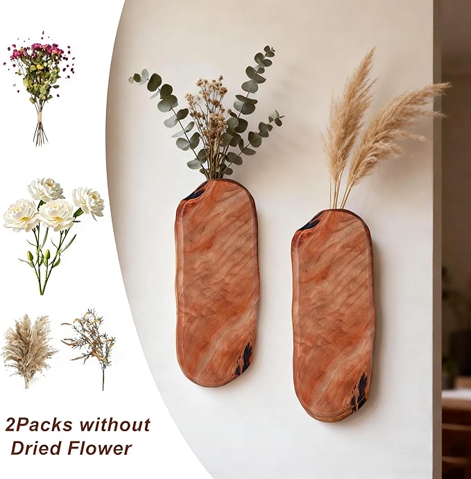 Flower Vase Pots Wall Planters Holder for Indoor Plants Hanging Planters Wall Vase Wooden Plant Hanging Farmhouse Wall Art Decor for for Entryway Hallway Bathroom Living Room, Dining Room