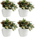 4 Pack White Wall Planter Pots Vertical Living Wall Hanging Planters Wall Mounted Planter Holder with Drainage Hole for Indoor Outdoor Plants Wall Decor with Hooks/Screws