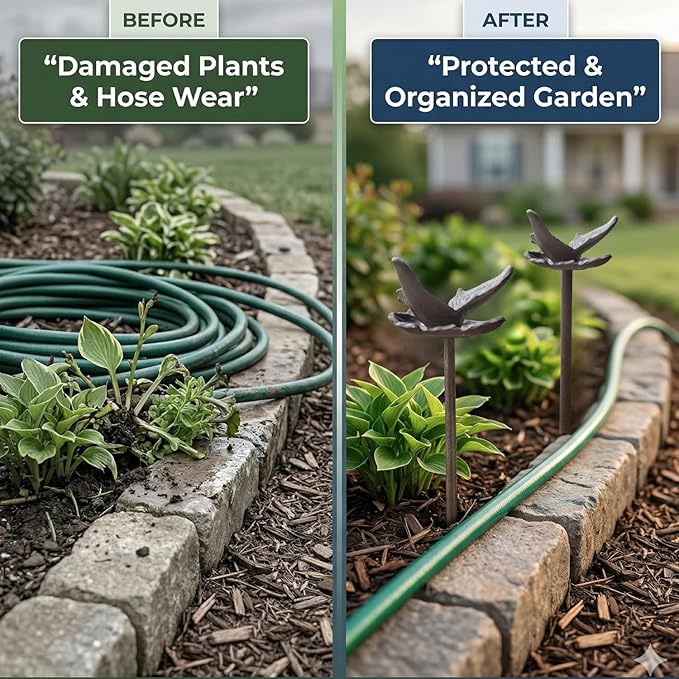 Carvers Olde Iron Decorative Garden Hose Guide Stake – 19" Solid Aluminum Heavy Duty Hose Protector for Landscaping, Flower Beds & Yard Edging - Butterfly