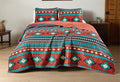 Chezmoi Collection 3-Piece Southwestern Geometric Tribal Quilt Set - Multicolor Red Teal Beige Lightweight Quilted Bedspread Set, Queen (100" x 95")