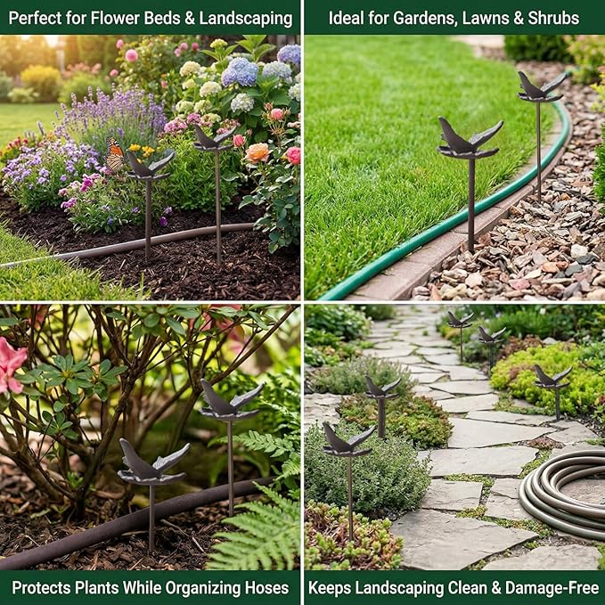 Carvers Olde Iron Decorative Garden Hose Guide Stake – 19" Solid Aluminum Heavy Duty Hose Protector for Landscaping, Flower Beds & Yard Edging - Butterfly
