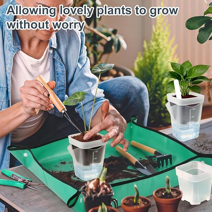 TREWAVE 16 Pack 2" Mini Self Watering Pots for Indoor Plants, Small Clear Plastic Planters with Drainage Holes, Propagation Pots for Alocasia Corms, African Violets, and Succulents