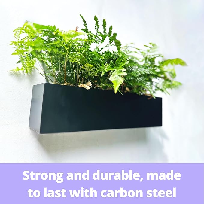 LaLaGreen Wall Planters for Outdoor Plants (36 Inch, 3 Pack) Carbon Steel Black Metal Hanging Flower Pot for Succulents, Wall Mount Rectangular Long Window Sill Box Balcony Fence Garden Deck Decor