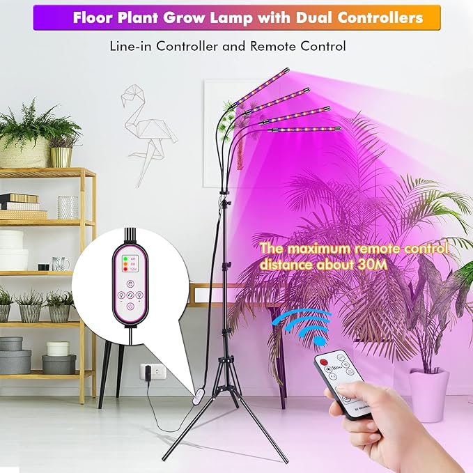 Felibeaco Plant Grow Lights for Indoor Plants Full Spectrum, LED Floor Plant Lights for Indoor Growing with Adjustable Stand (14"-63"), Indoor Plant Grow Lamp with Timer, Auto On/Off for House Plants