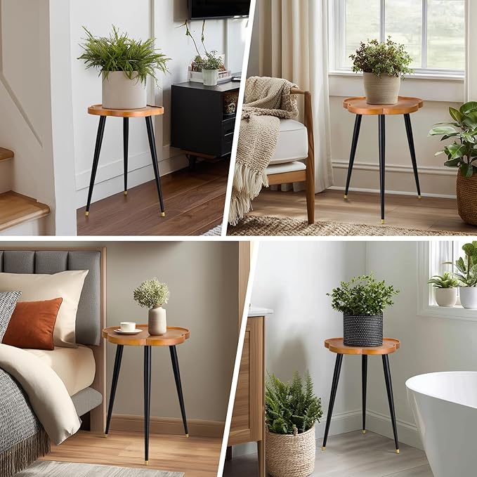 KINNARY Plant Stand Indoor, Wood Plant Table Plant Holder with Raised Design,Heavy Duty Metal Flower Pot Stand, Mid Century Modern Home Decor Small Side End Table（Clr.1-Flower 16" H）