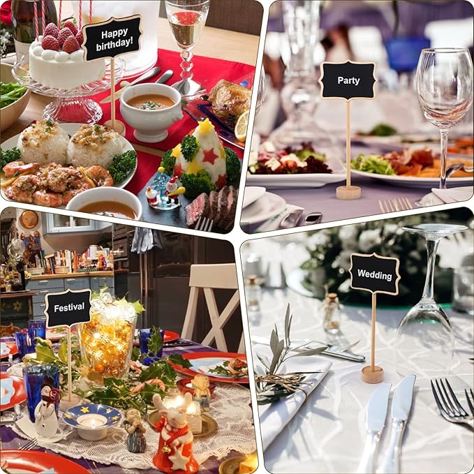20Pcs Wood Mini Chalkboard Signs,Food Labels for Party Buffet,Food Tags with Stand,Blackboard Signs for Message Board Sign,Small Rectangle Chalkboards for Food Party Wedding Table Numbers Plants Event