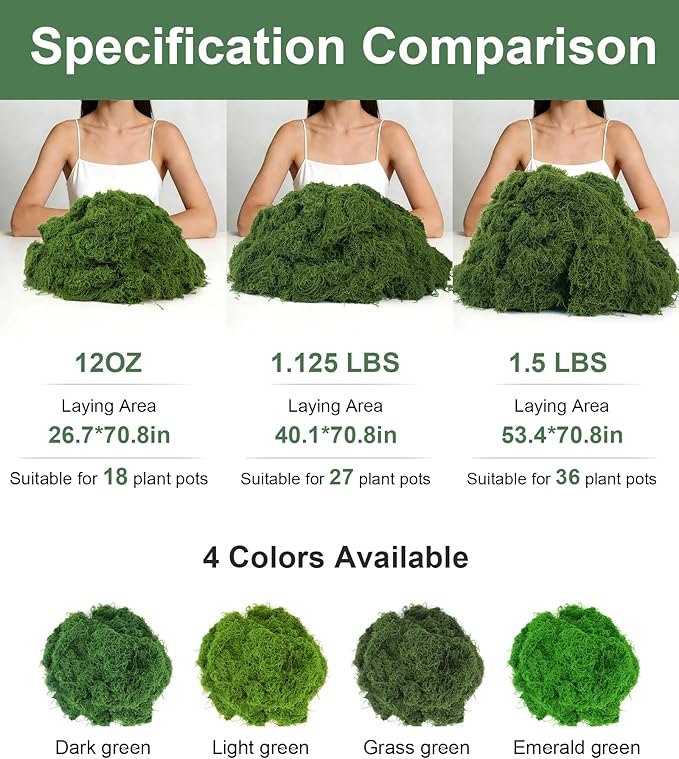 MGLIFEUL 1.5 LBS Artificial Fake Moss for Crafts Plants Indoor with Non-Stick Gloves and Tweezers，Preserved Green Plant Faux Craft Moss Musgo for Fairy Garden Outdoor Home Decorating Model Making