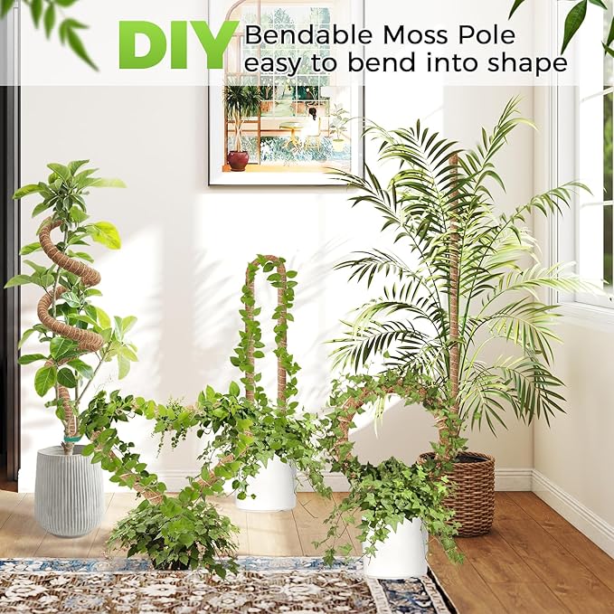 2 Pack Moss Pole Monstera Plant Support 63 Inch Bendable Monstera Support for Climbing Plants Extra Large Handmade Moss Poles Aluminum Plant Support Stakes Indoor Grow Upwards