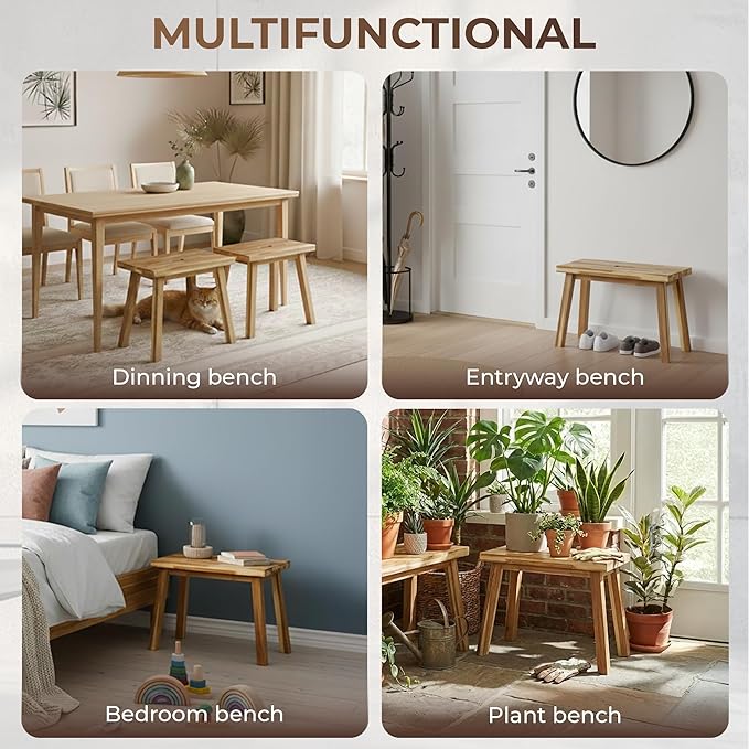 ARROWSTONE Solid Wood Bench for Entryway, Make Up Bench, Bed Bench, Dining, Plant Stand - Wooden Bench Indoor (26 inches)