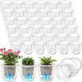 36pcs Self Watering Pots 4.3 Inch Plastic Flower Plant Pot with Inner Pot Self Watering Wick Planter White Clear Flower Pots for Indoor House Plants Herbs, Flowers, Succulents (Transparent)