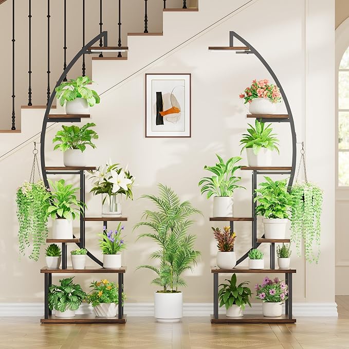 Plant Stand Indoor with Grow Lights: Large Plant Shelf for Multiple Plants, 2 Pack Plant Racks 7 Tiered, Lighted Corner Flower Stands Half Moon, Black Plant Holders Indoor Tall for Living Room Patio