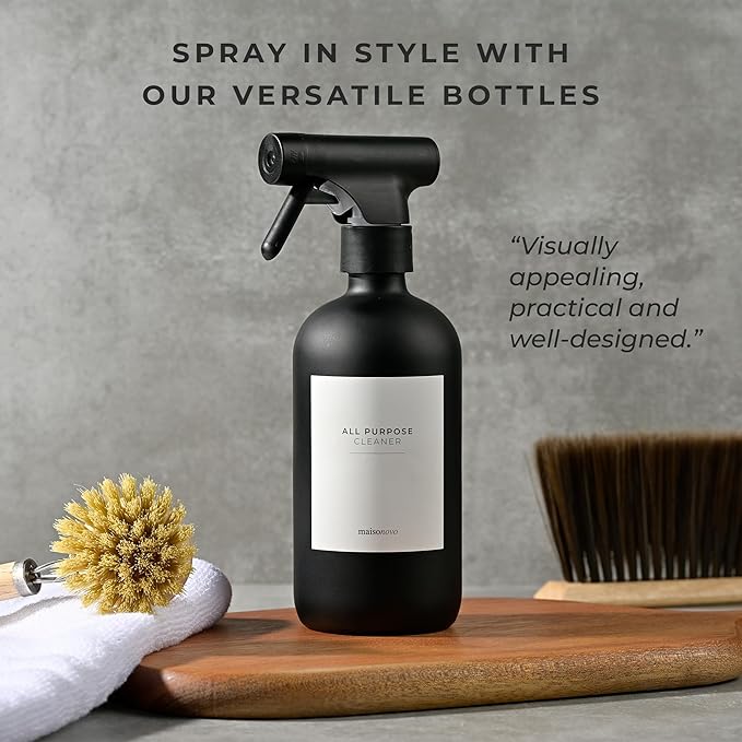 MAISONOVO Spray Bottle for Hair - 16.9 fl oz Black x 2 with 16 Labels