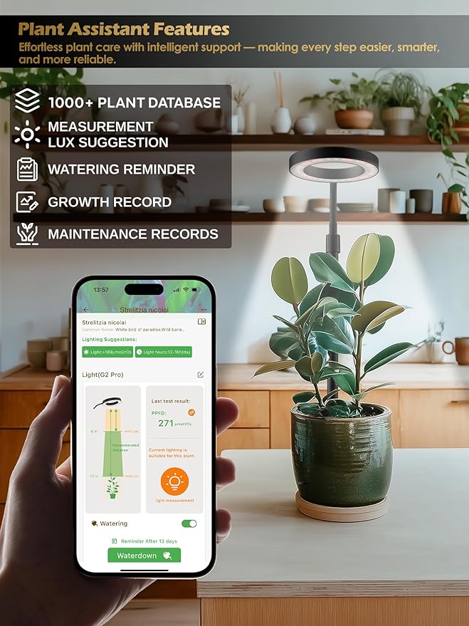 Smart Grow Lights for Indoor Plants, Plant Light with Auto-Timer, Full Spectrum LED Grow Light, Adjustable Height & Stepless Dimming,Plant Assistant Suitable for Most Plants (Black(Desktop2))