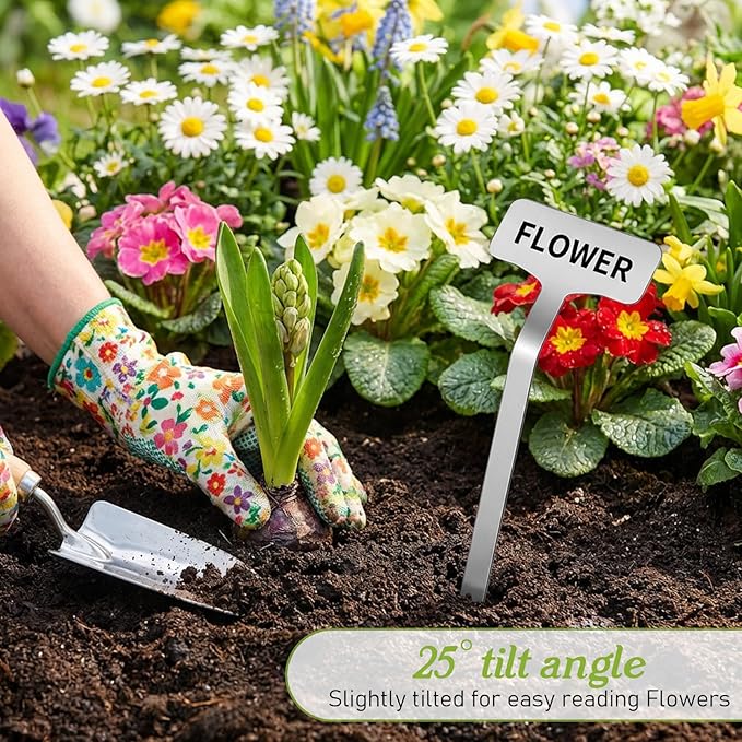 20 Pack Metal Plant Tags, Stainless Steel Waterproof Garden Plant Labels Tall Stake Tags, Height 12.6'', Label Area 2.5'' *1.3'' Reusable Nursery Tags for Outdoor Vegetables Flower Seed(with Pen)