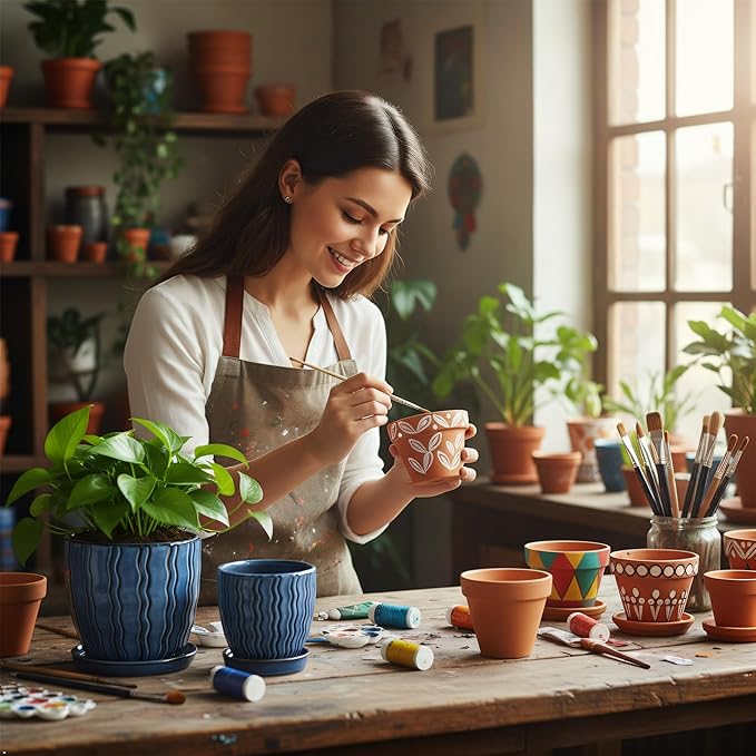 Ceramic Planter, 4.5+5.5 Inch Small Plant Pots, Flower Pots Indoor Planters with Drainage and Tray, Pot for Indoor Plants - Succulents, Snake Plant, Cactus, Aloe Vera, Herb for Home Decor(Glaze Blue)