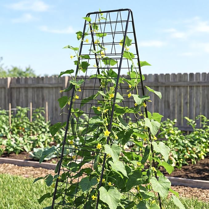 DoCred Cucumber Trellis, 71" H 2 Pack Metal Foldable Upgraded A Frame Garden Trellis for Raised Bed Climbing Plants, Vegetables, Including Plant Support Clips, Twist Ties, Plastic Ties, Black