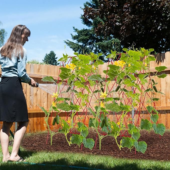 Cucumber Trellis 2 Pack, Foldable A-Frame Garden Trellis for Raised Bed Garden Grow Support with Plant Support Clips, Twist Ties, Plastic Ties, for Cucumber,Tomato, Climbing Plants and Flowers