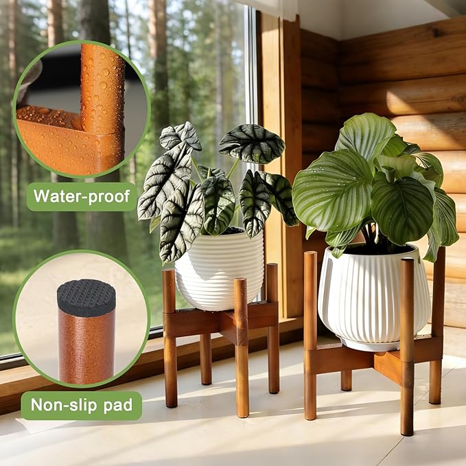 Vigordream Plant Stand Indoor, Wood Plant Holder, Mid Century Modern Decor Tall Planter Stands, 2 Height Displays Corner Single Flower Stand for Balcony, Living Room, Garden Patio Fit 5-8 Inch Pots