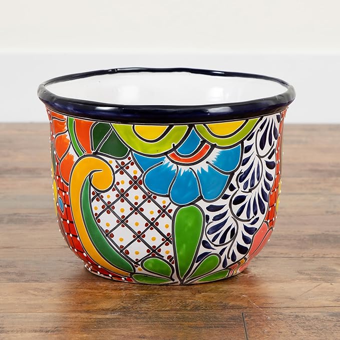 Nearly Natural Handcrafted Talavera Ceramic Planter - 9in x 12.5in, Vibrant Hand-Painted Mexican Design, Suitable for Faux and Live Plants with Drainage Hole, Colorful Home Decor, Not Food Safe