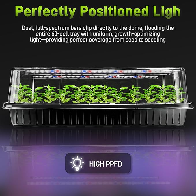 Mulctun 120-Cell Seed Starter Tray with Grow Light, Seedling Starter Trays with 4.08" Humidity Dome, Self-Watering Plant Germination Trays,Seed Starter Kit for Seeds Growing (Black)