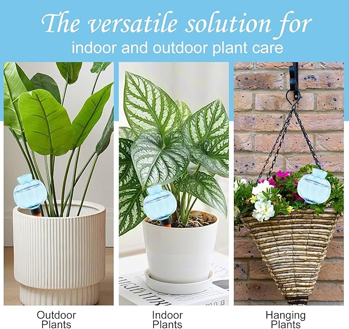 4 Pcs Plant Self Watering Globes, 17oz Large Plastic Water Bulbs Top Fill Watering Globes Slow Release Terracotta, Water Spikes Stakes for Indoor and Outdoor Plants (Blue)
