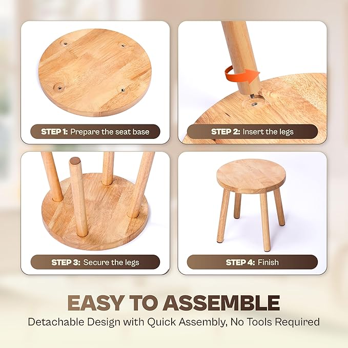 11.8" Wooden Stool Small Round, Solid Wood Plant Stand Indoor, Mini Wood Side Table for Living Room Bedroom Bathroom, Rustic Farmhouse Decorative Stool (Natural)