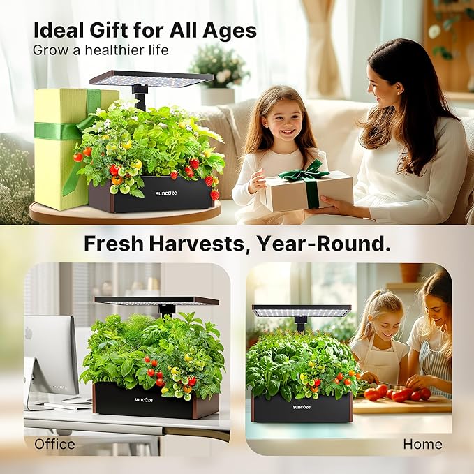 SUNCOZE 20 Pods Hydroponics Growing System Kit, Indoor Herb Garden with 30W LED Grow Light, 10L Large Water Tank, Up to 25" Height, Plants Germination Kit with Quiet Pump, Black