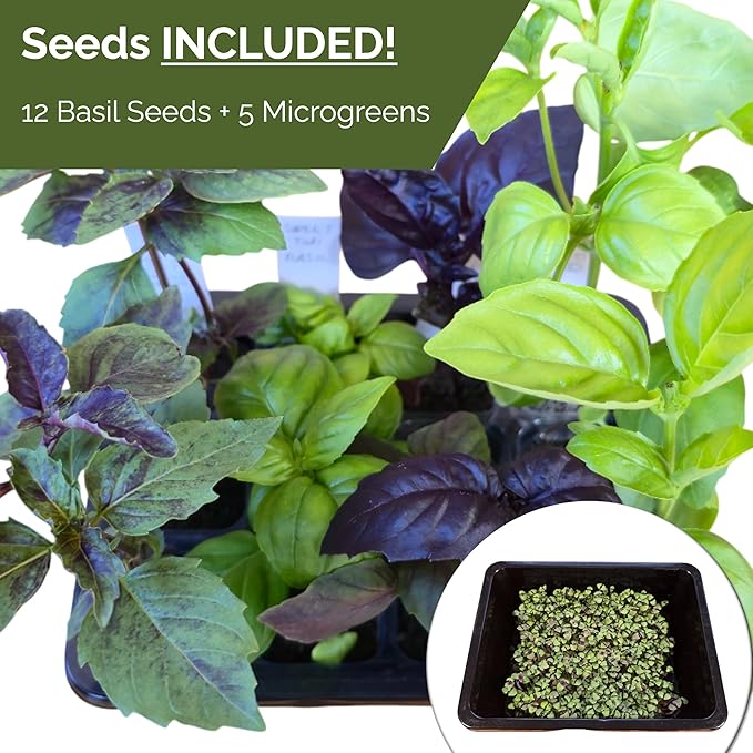 Seed Starter Kit with Humidity Dome – 12-Cell Indoor Pre-Seeded Seed Starting Tray with Basil & Microgreens – Complete Growing Kit with Seeds Included
