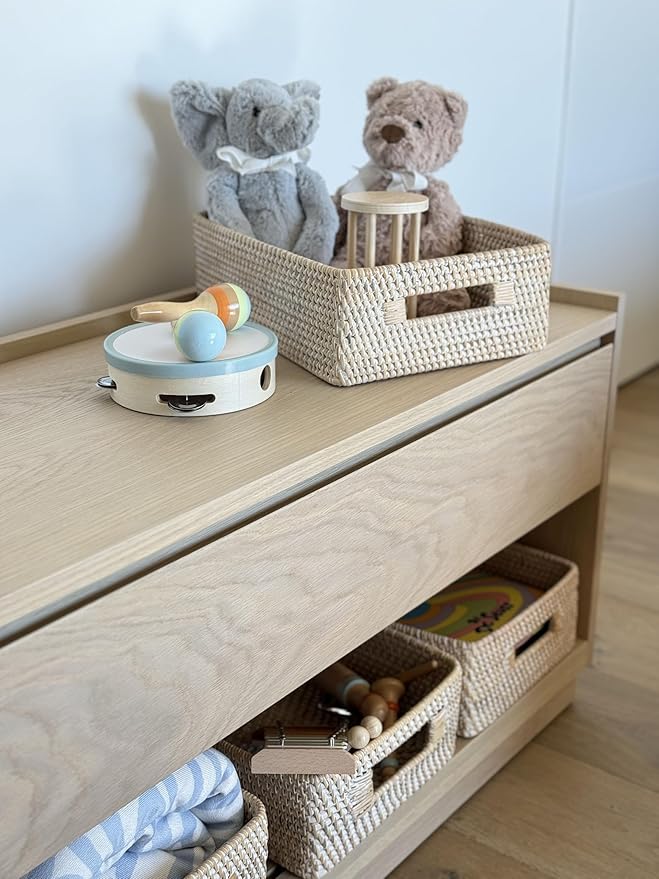 Kouboo Laguna Rattan Shelf & Organizer Basket, Wicker Storage Basket, Ideal for Kitchen Storage, Storage Baskets Shelves, Decorative Box, Toys Home Decor, White/Latte