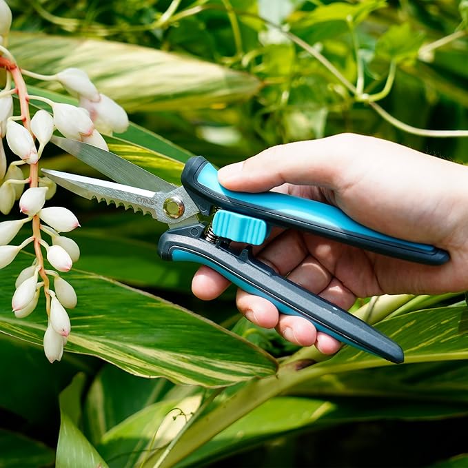 CYRUS Pruning Shears 8" Hand Gardening Scissors Extended Straight Carbon Blades Trimming Precision Bud Scissors with Sharp Serrations Widely Used for Gardening, Hydroponics, Grow Tents