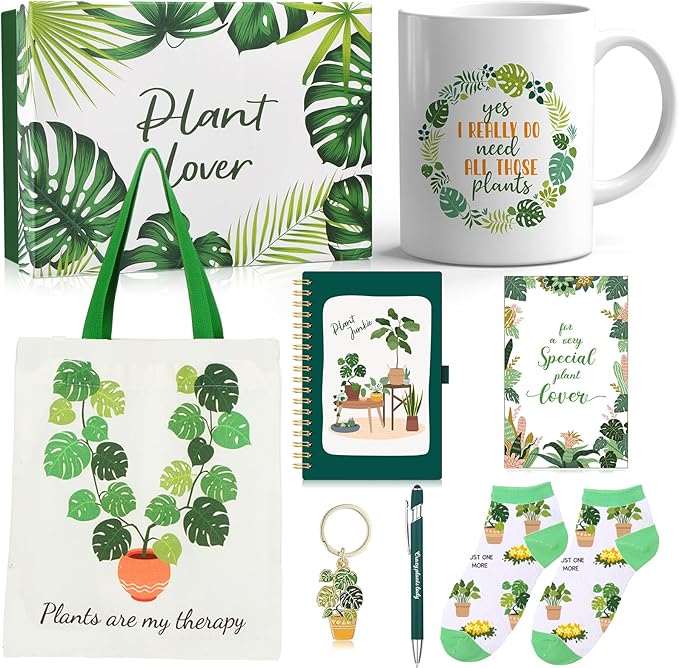 Pickmesh Plant Lover Gift Set for Women, 8 Pcs for Mom, Gardening Gifts for Mom Grandma, Includes Tote Bag, Mug, Notebook, Socks, Keychain & More, Birthday Gift for Women Plant Lover