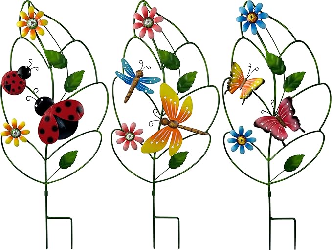 Decorative garden stakes for Outside,Set of 3, Metal Plant Support for Spring Decor, Yard Art Garden Decorations for Outdoor Lawn Porch Pathway