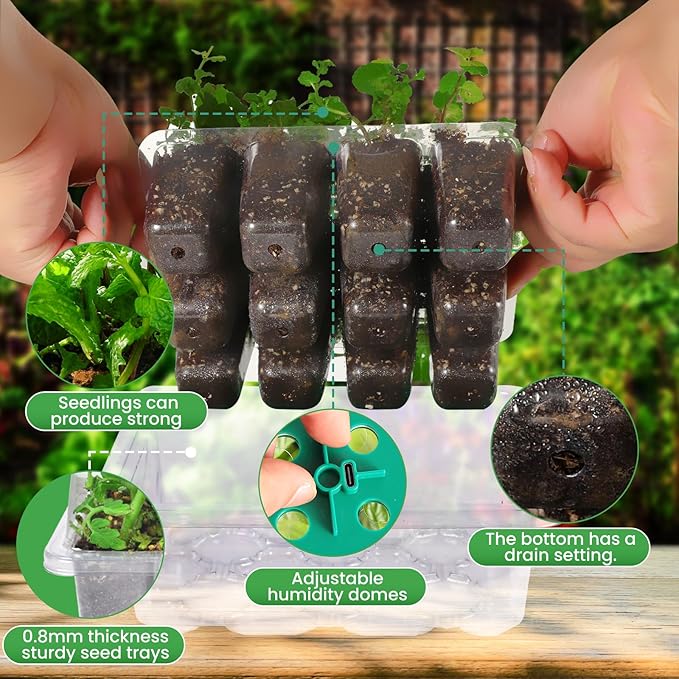 Adawook Clear Seed Starter Trays with Grow Lights & Heat Mat, 72 Cells Seed Starter Kit, 3 Lighting Mode, 4 Timing, Germination Kit with Humidity Control Domes, Gardening Gifts Plant Grow Kit