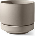 LE TAUCI 12 Inch Pots for Plants with Saucer | Ceramic Outdoor & Indoor Planter Pot for Plants | Drainage Hole, Mesh Pad | Unglazed Porous | Modern for Home, Office and Patio – Neutral Gray