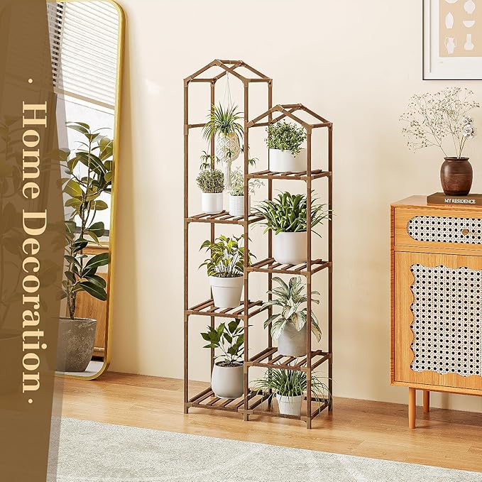 Bamworld Roof Shaped Plant Stand Indoor Outdoor 6 Tier Tall Large Wood Plant Shelf Multi Tier Flower Stands Garden Shelves Wooden Plant Display Holder Rack for Living Room Corner