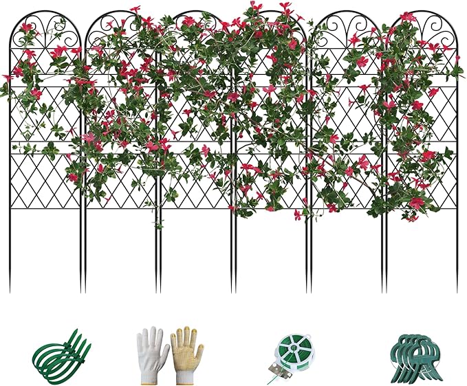 Garden Trellis for Climbing Plants, 6 Pack 75.6"Wx 64.6"H Rustproof Flower Trellis with Black Coating, Outdoor Climbing Rose Trellis Cucumbers Support for Courtyards Lawns (Diamond-shaped grid, 6 Pcs)