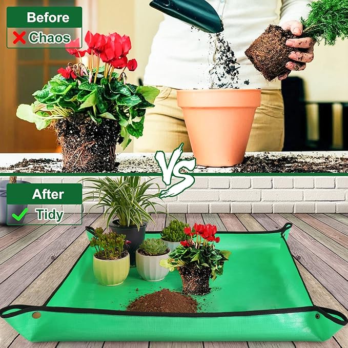 HNXTYAOB 2 PCS 27 "x 27" Repotting Mat for Indoor Plant Transplanting and Mess Control Thickened Waterproof Potting Tray Foldable Succulent Potting Mat Portable Gardening Mat Green