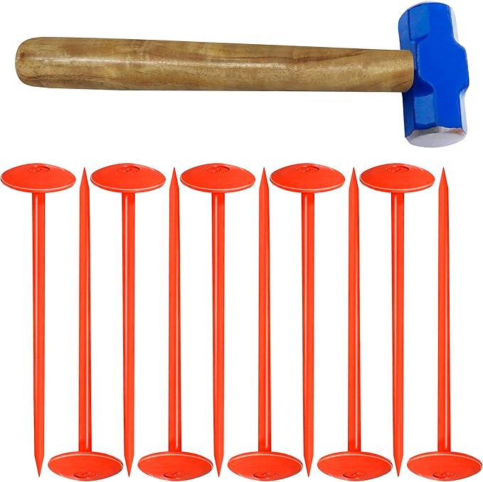 FEBTECH - Septic Tank Marker - 2.7" x 10" - Sturdy Survey Stakes - Protecting Your Septic Tank and Property Boundary - Suitable Property line Markers - Pack of 10 Pcs + 1 Hammer