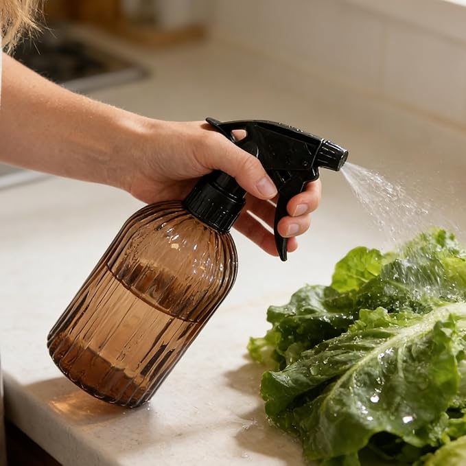 Glass Plant Spray Bottle, 13.5oz Refillable Plant Mister Bottle, 2 pcs Handheld Water Spray Bottle with Adjustable Mist Nozzle for Outdoor Gardening, Indoor Flowers, Cleaning, Hair & Pets Care (Brown)