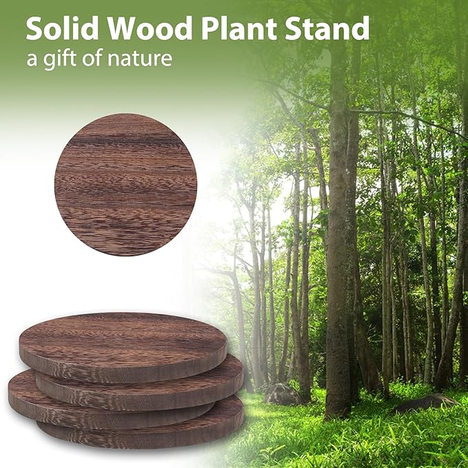 Heavy Duty Plant Stool, 10 Inch Wooden Plant Stand for Indoor Outdoor, Sturdy Metal Legs Single Plant Holder Supports 150 lbs, Fits 5-12 Inch Pots