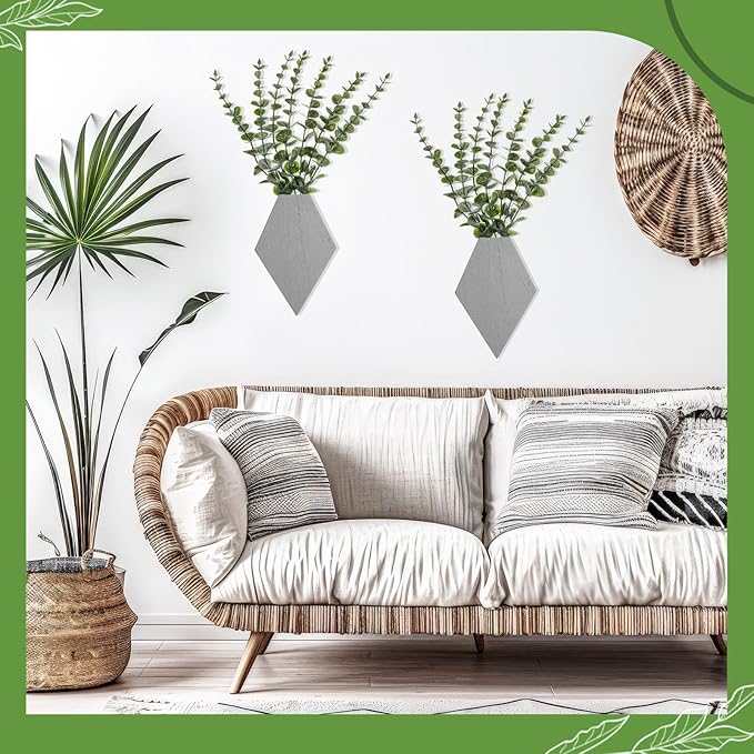 Chunful Wooden Wall Planter Decor Hanging Fake Plants Greenery Flowers Holder Vase Boxes for Wall Farmhouse Bohemian Living Room Bedroom Kitchen Office Indoor Decoration (Light Gray,2 Pcs)