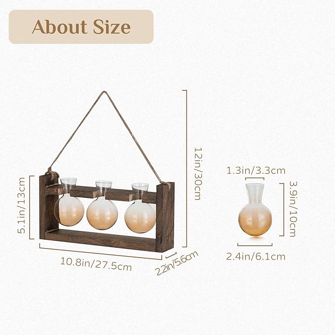 Plant Propagation Station with Wood Stand - Farmhouse Wood Wall Decor - Gift for Women Plant Lovers (Gradient Brown)
