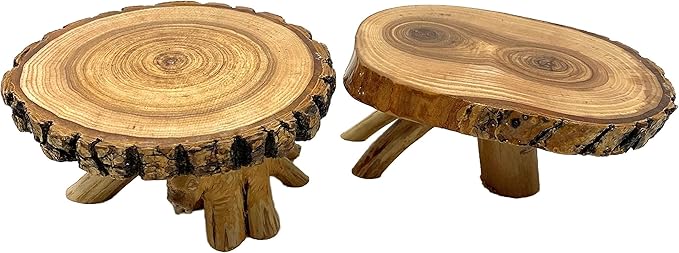 TJ Global Pack of 2 Rustic Small Tree Trunk Slices Wood Plant Stand, Mini Wooden Stool Vase Stand, Display Stand, Perfect for Home Decor in Any Room Office Garden L6 x W5 x H3 (2 Stands)