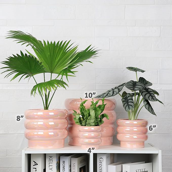 7.8 Inch Ceramic Plant Pots for Indoor Plants, Rainbow Pearl Glaze Planter with Planters for Plants with Drainage Hole, Orchid Pots, Succulent Pot, Flower Pot (Pink)