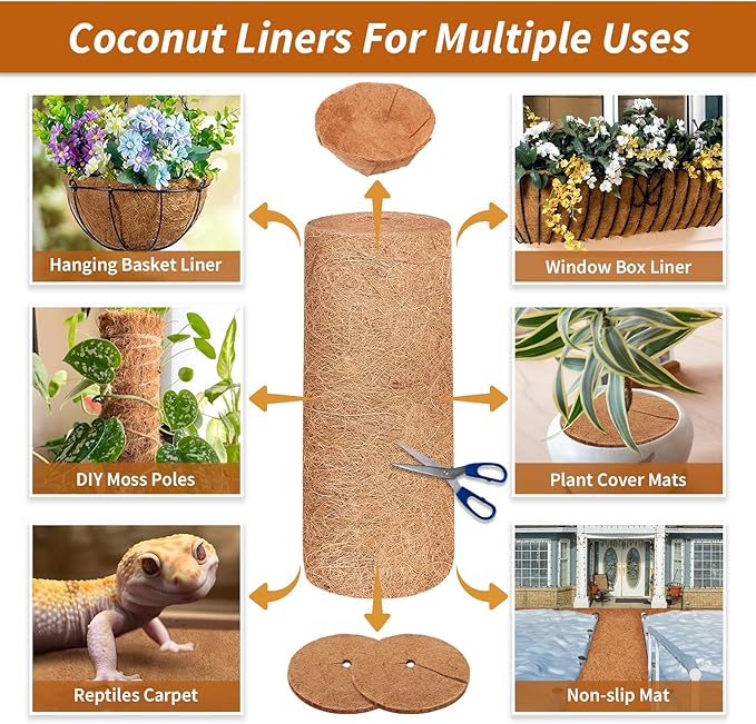 Legigo 16X80 Inch Natural Coco Liner Roll, Coconut Liners for Planter Window Box Hanging Basket, Coconut Coir Roll Coco Fiber Mat for Garden Decoration DIY Moss Poles Pet Pad Reptiles Carpet