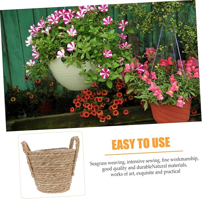 Manufactured Seaweed Material Straw Flowerpot Flowerpot Bucket Retro Storage Basket Ideal for Indoor Flower Plants