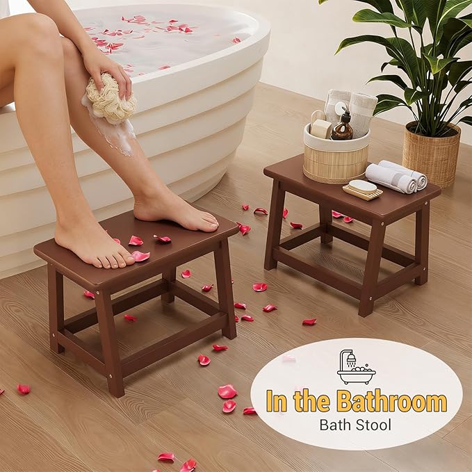 Wooden Step Stool, Foot Stool, Shoe Bench, Small Side End Table, Small Sofa Foot Stool for Bathroom Living Room Bedroom Kitchen Entryway Modern Sturdy 16.5x11x11.8inchs (Coffee)